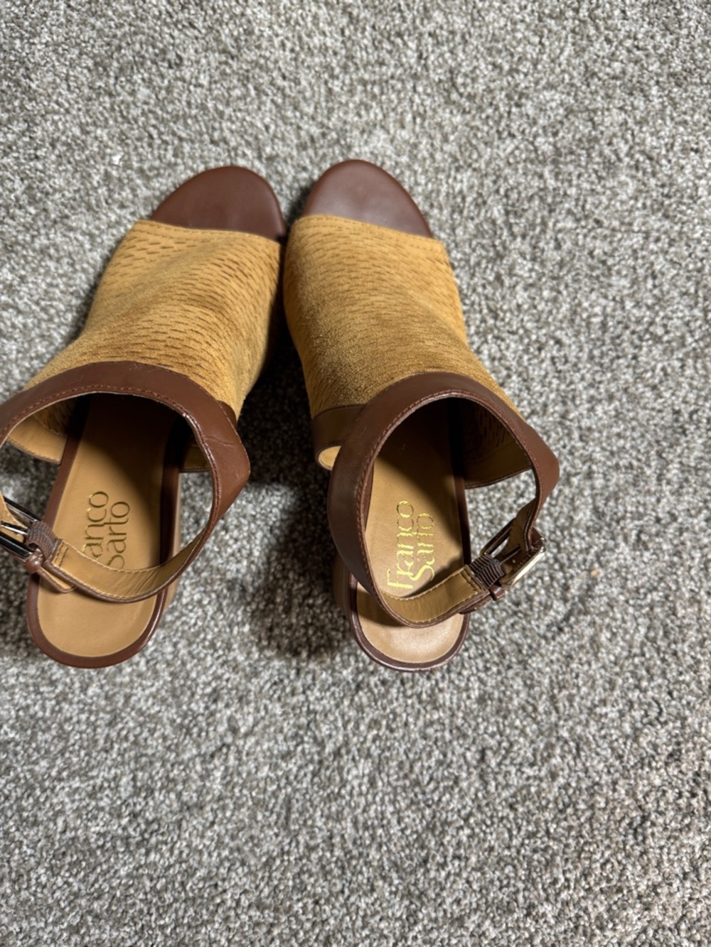 Franco Sarto Tan Woven Peep-Toe Wedge Mules - Picture 11 of 11